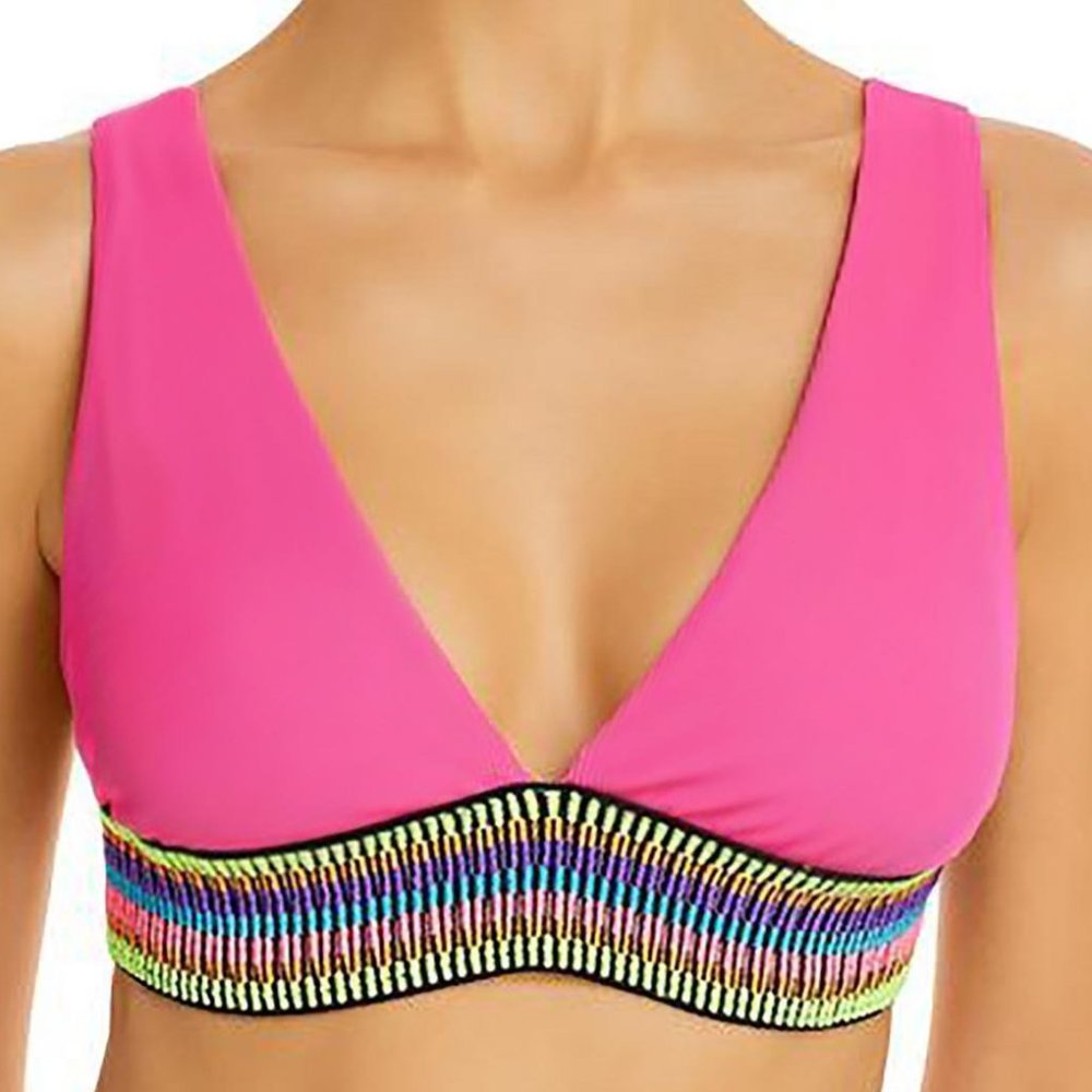 Peixoto NWT Charlie Embroidered Bikini Swim Top in Pink Ruby size Large